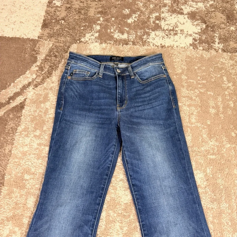 JUDY BLUE Stretch Bootcut Denim Jeans Womens 7/28‎ Raw Hem Blue Fade